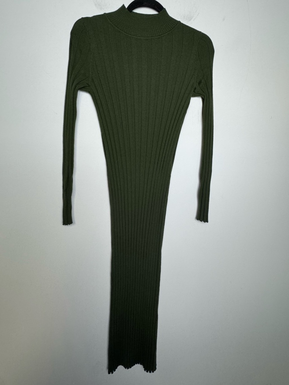Sezane Ribbed Mock Neck Merino Wool Katrina Dress in Kaki Green - Picture 3 of 10